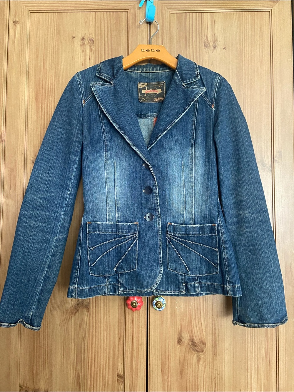 Vintage Dark Blue Denim Blazer Jacket L GUC